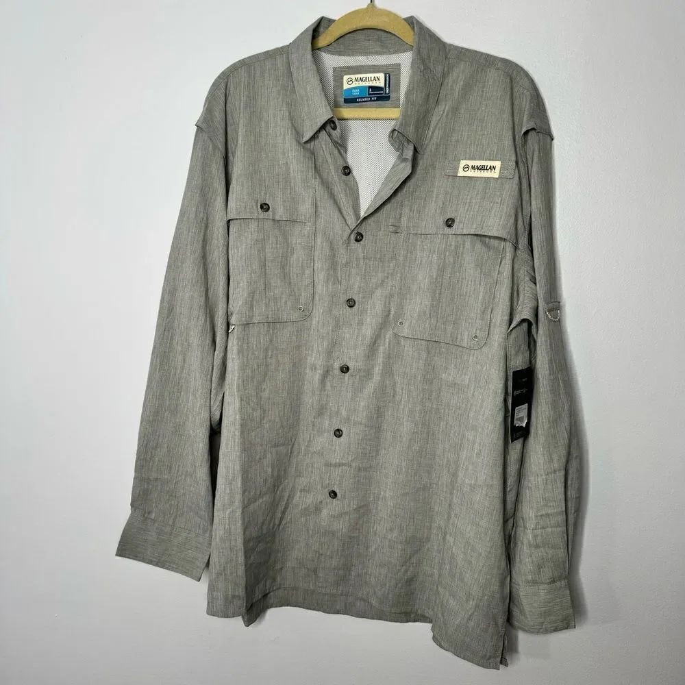 Magellan gray button down shirt size large